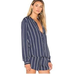 L'Academie The Classic Button Up Blouse Navy Dot Stripe XS Revolve Collared